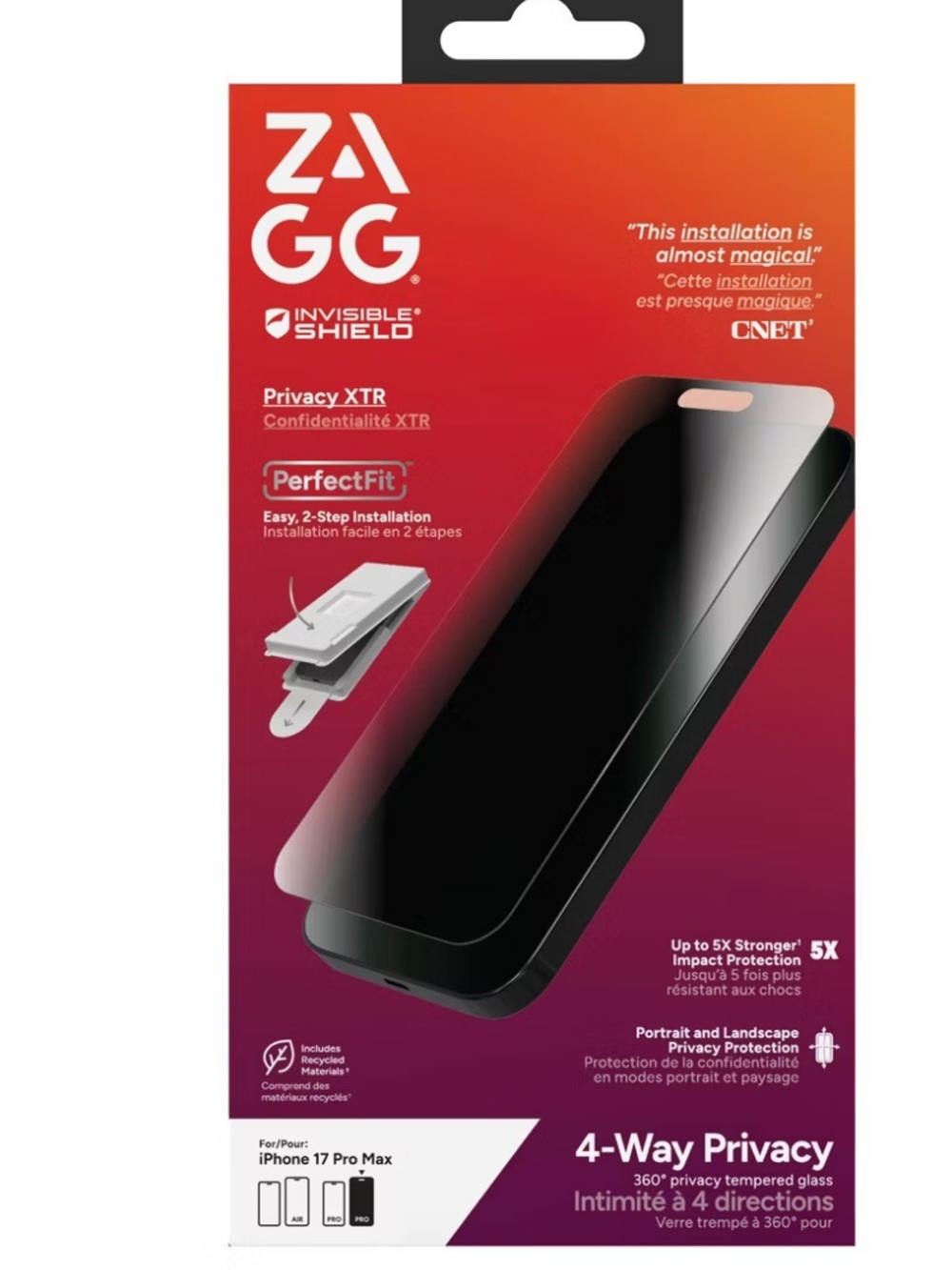 17 Pro Max ZAGG Invisible Shield Glass Privacy XTR screen Cover